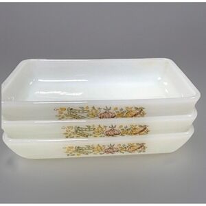 Anchor Hocking Fire-King Milk Glass Vegetable Pattern Loaf Pans Set of 3 USA